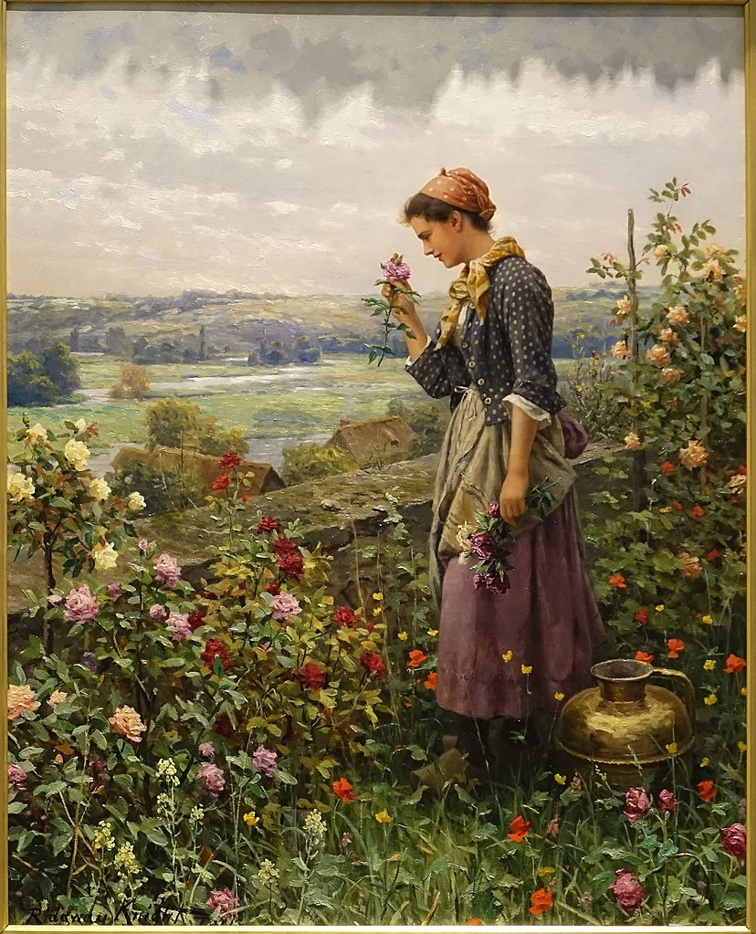 Fanciulla che raccoglie fiori, 1890 circa